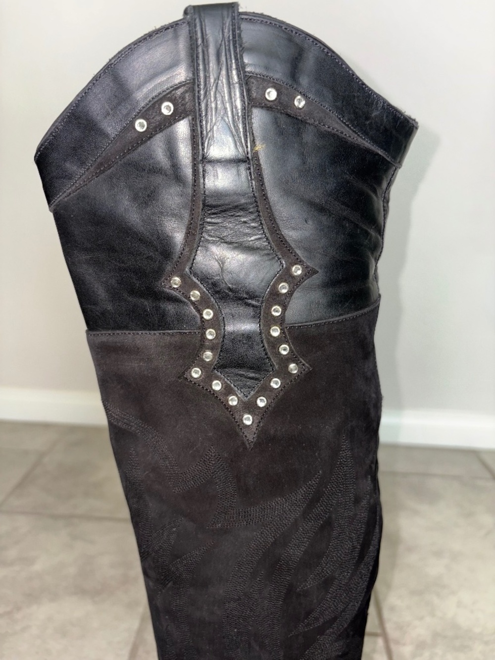 VINTAGE RARE!! OLD GRINGO Black Leather Suede Over Knee Crystal Western Boot 8 - Picture 7 of 15